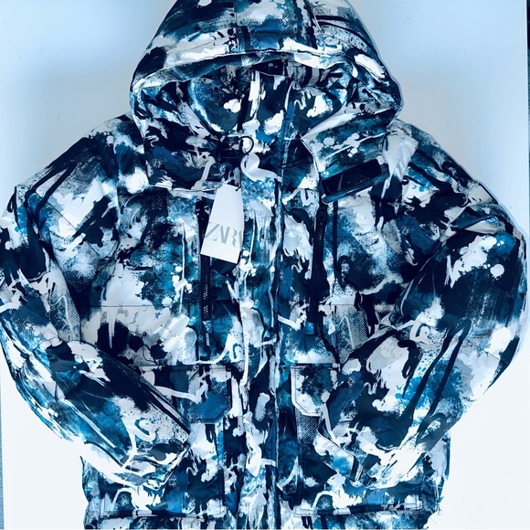 ZARA Abstract Print Puffer Winter Jacket - Picture 3 of 4